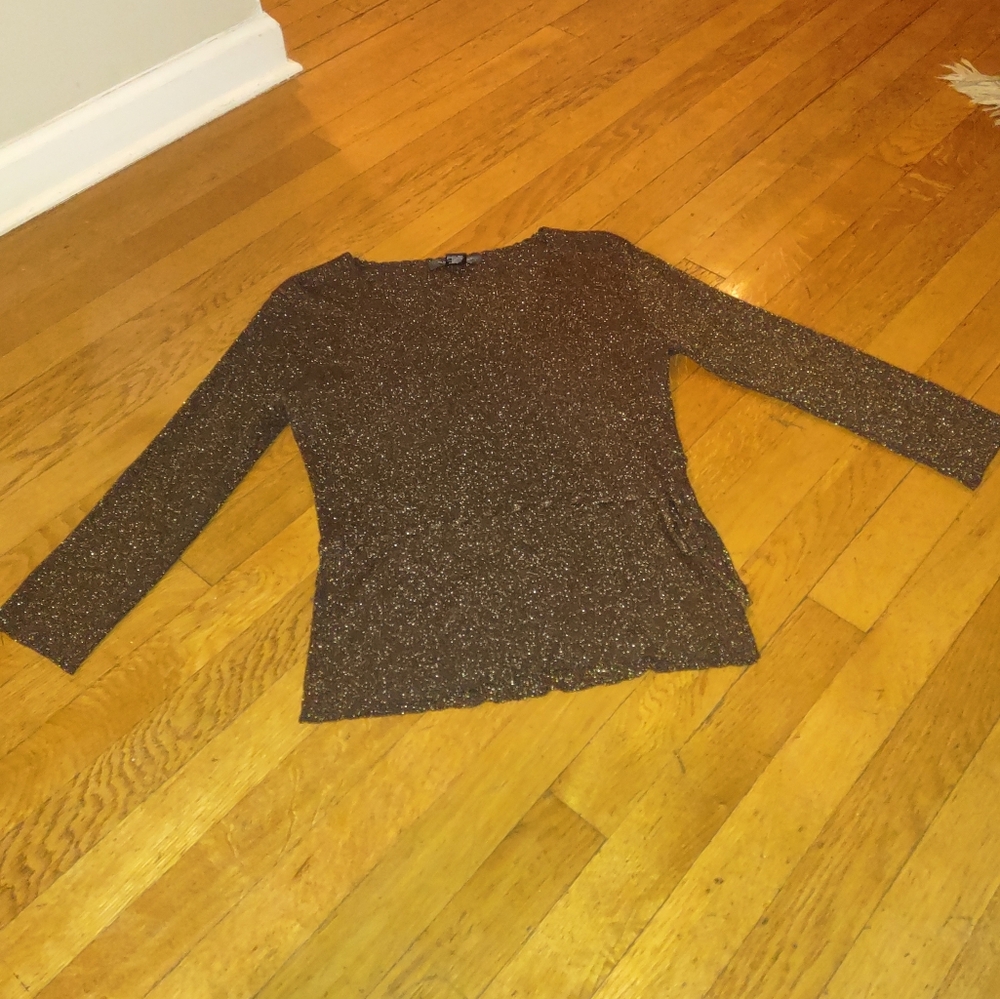 August Silk Sparkly Faux Tie Brown Blouse size Medium
